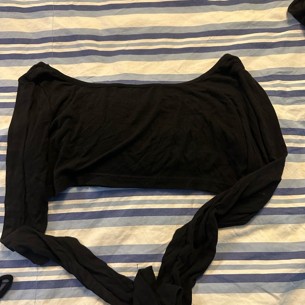 SHEIN Black Sleeveless Tie Front Crop Bodysuit